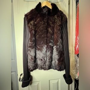 Vintage Beautiful MIXED MEDIA Fur Sweater Jacket by Seeu size XL.